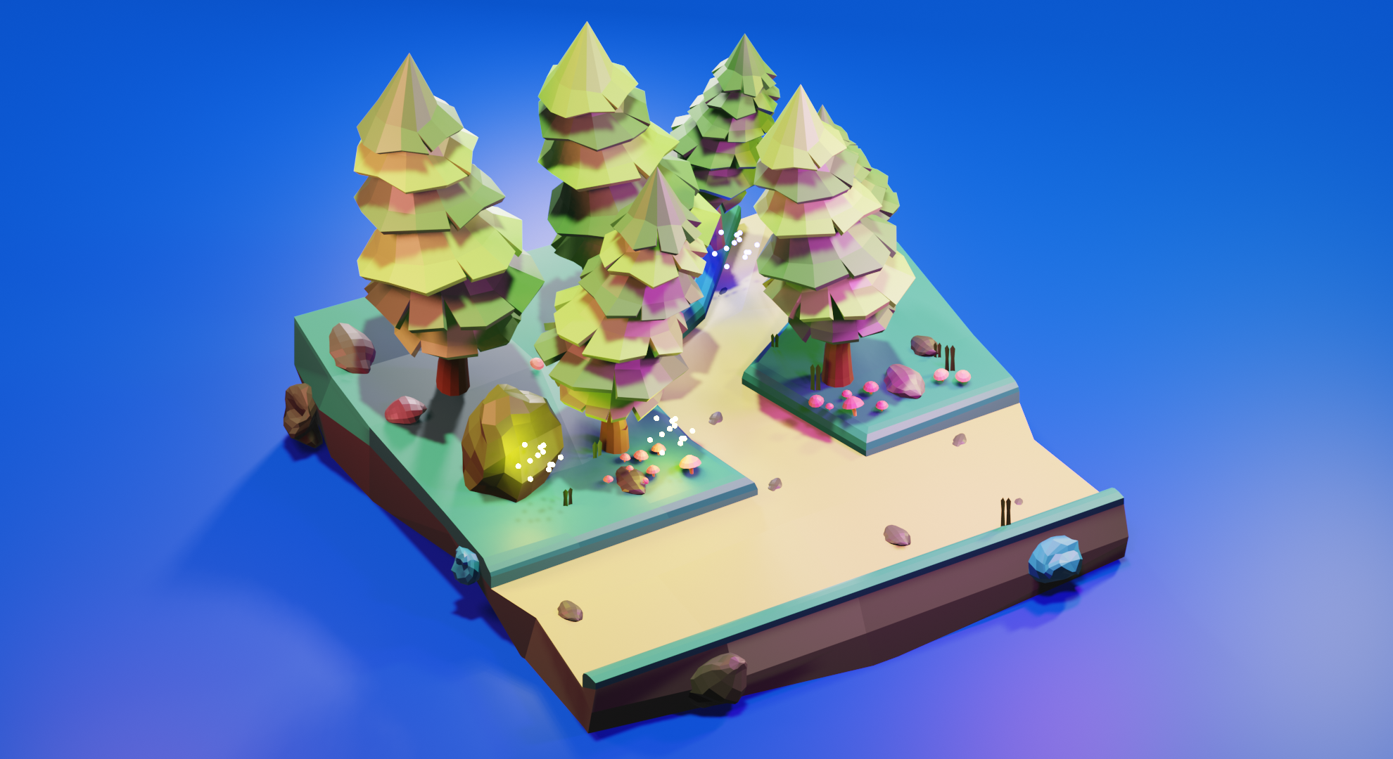Low poly forest, trees scene II FREE preview image 2